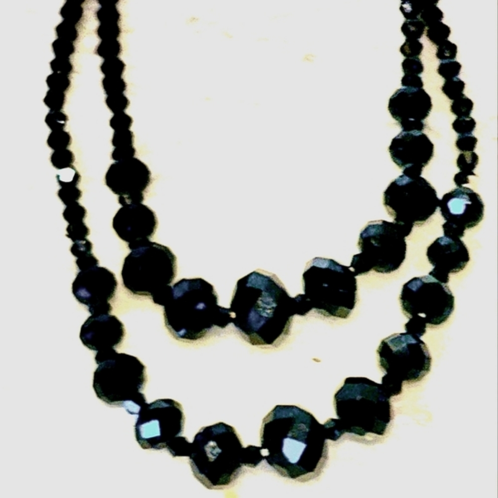 Vintage Black Crystal Necklace 52"